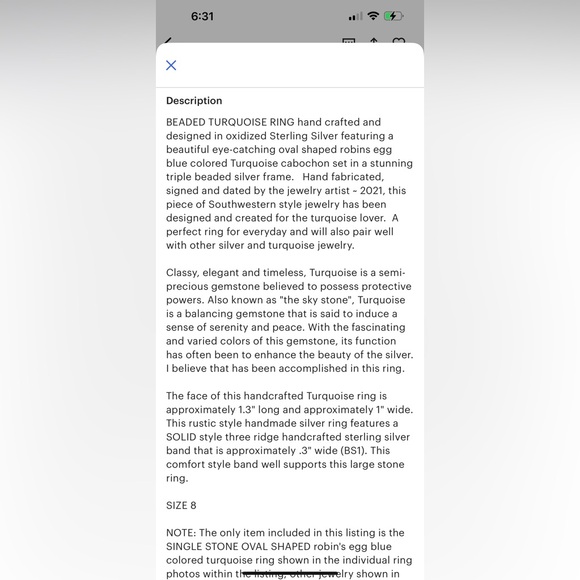 Sterling Silver Ring Turquoise - Picture 5 of 5